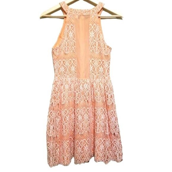 Altar'd State S Orange crochet Mini dress Cottagecore Bohemian peasant - Picture 2 of 12